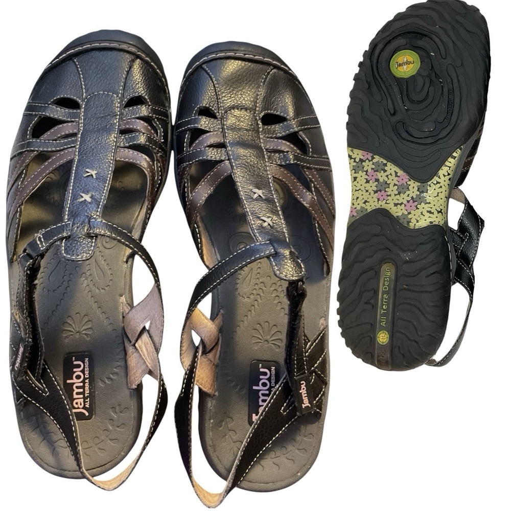 Jambu Cherry Women's Sandals Size 10M Black Brown Leather All Terra Slingback